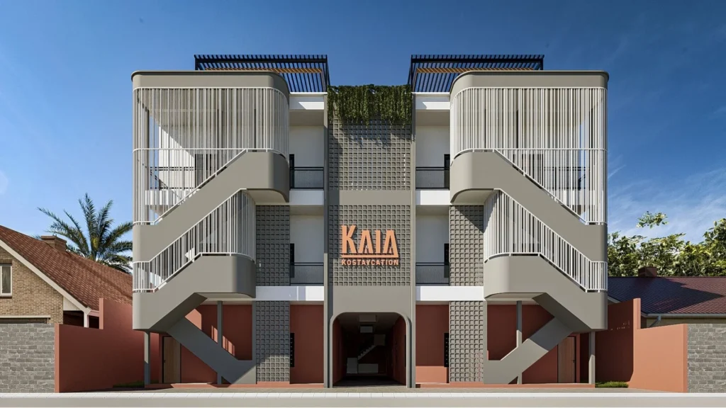 Fasad KAIA Kostaycation dekat Kampus UI Depok
