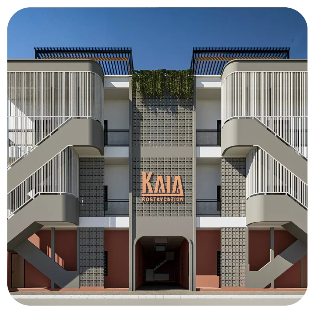 Tampak depan KAIA Kostaycation rukost premium dekat Kampus UI Depok